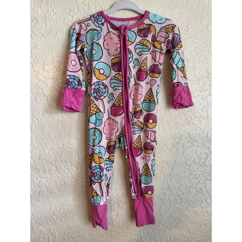 Little Sleepies "Sweet Treats" Bamboo Zippy Pajamas Pink 0-3 Months EUC